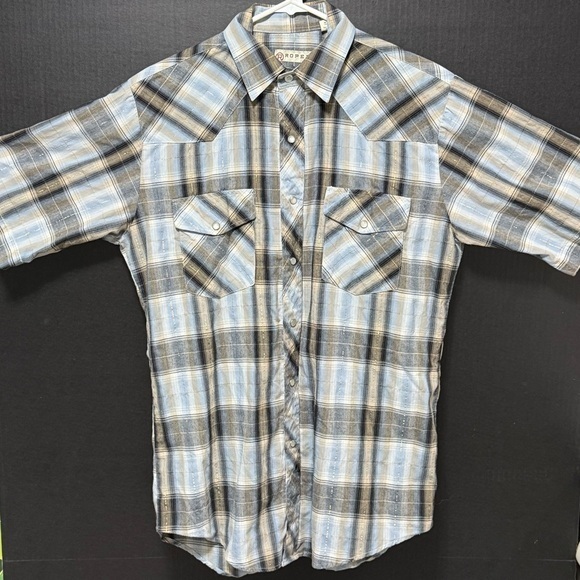 ⛵️Roper Blue Plaid Snap Down short Sleeve Shirt - Picture 1 of 12